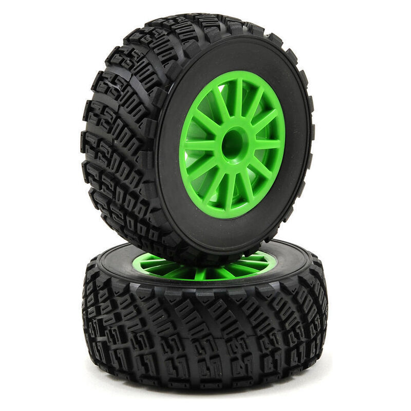 Traxxas Tires and wheels assembled glued (green wheels gravel pattern tires foam inserts) (2) (TSM rated)