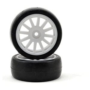 Traxxas Tires and wheels assembled glued (12-spoke white wheels slick tires) (2)