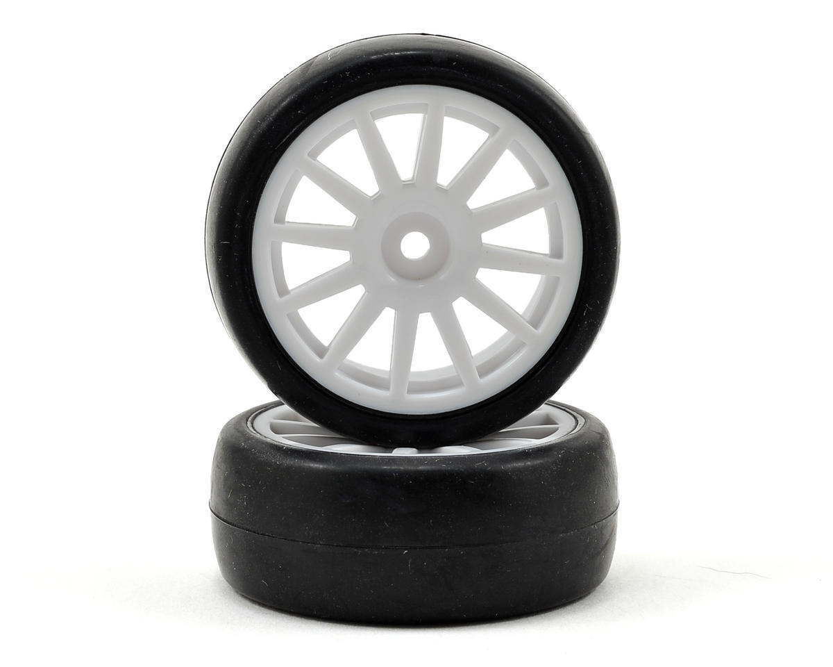 Traxxas Tires and wheels assembled glued (12-spoke white wheels slick tires) (2)