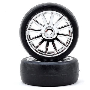 Traxxas Tires and wheels assembled glued (12-spoke chrome wheels slick tires) (2)