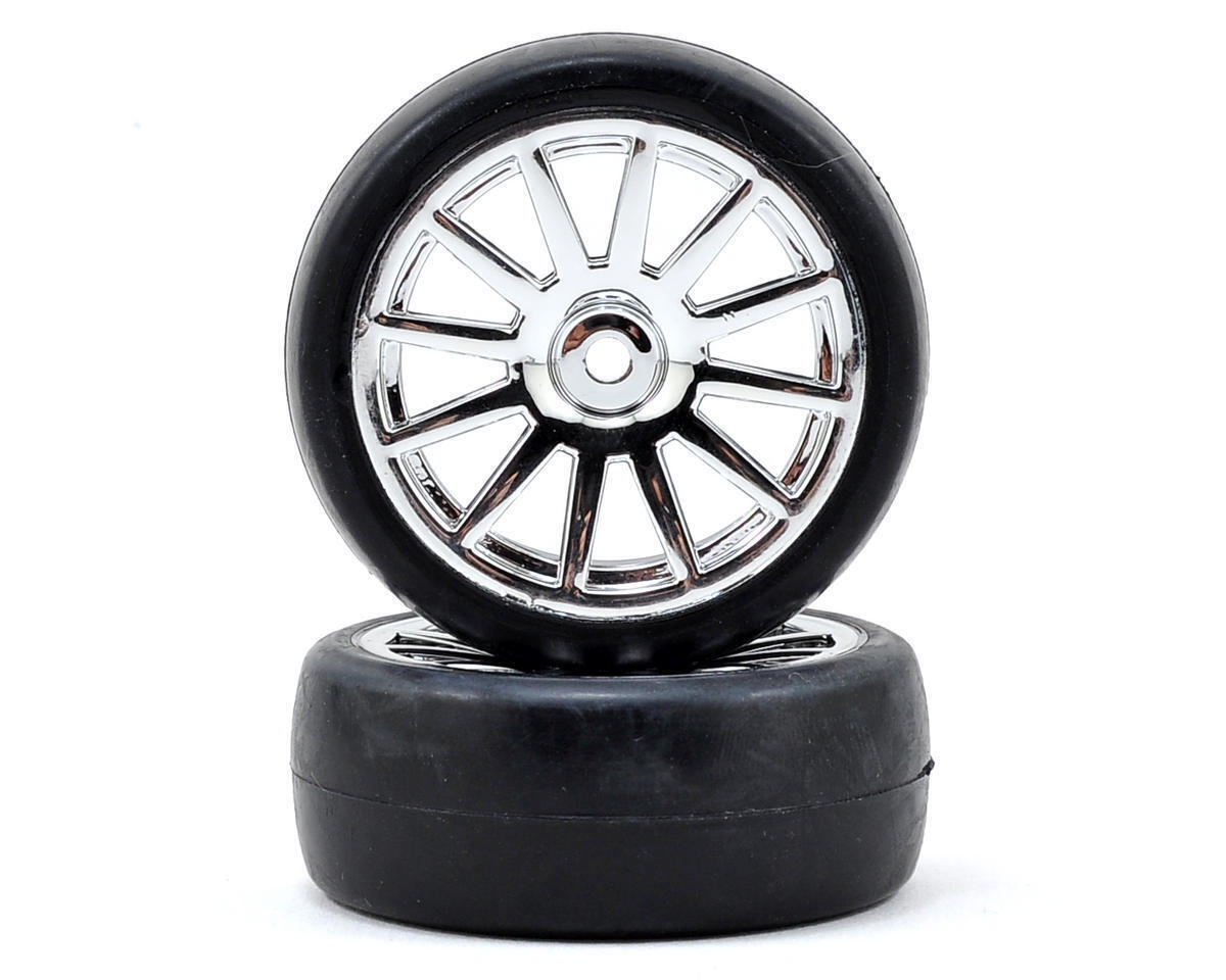 Traxxas Tires and wheels assembled glued (12-spoke chrome wheels slick tires) (2)