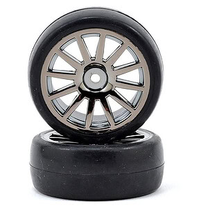 Traxxas Tires and wheels assembled glued (12-spoke black chrome wheels slick tires) (2)