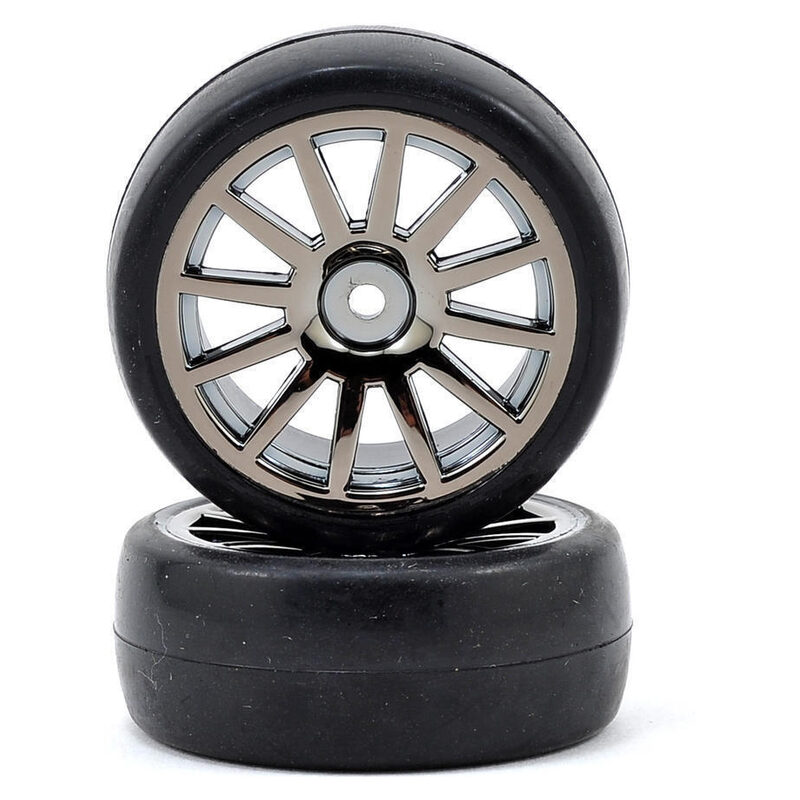 Traxxas Tires and wheels assembled glued (12-spoke black chrome wheels slick tires) (2)
