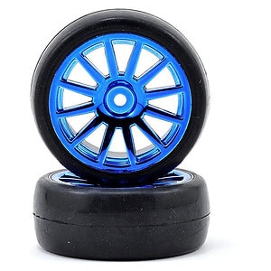 Traxxas Tires and wheels assembled glued (12-spoke blue chrome wheels slick tires) (2)
