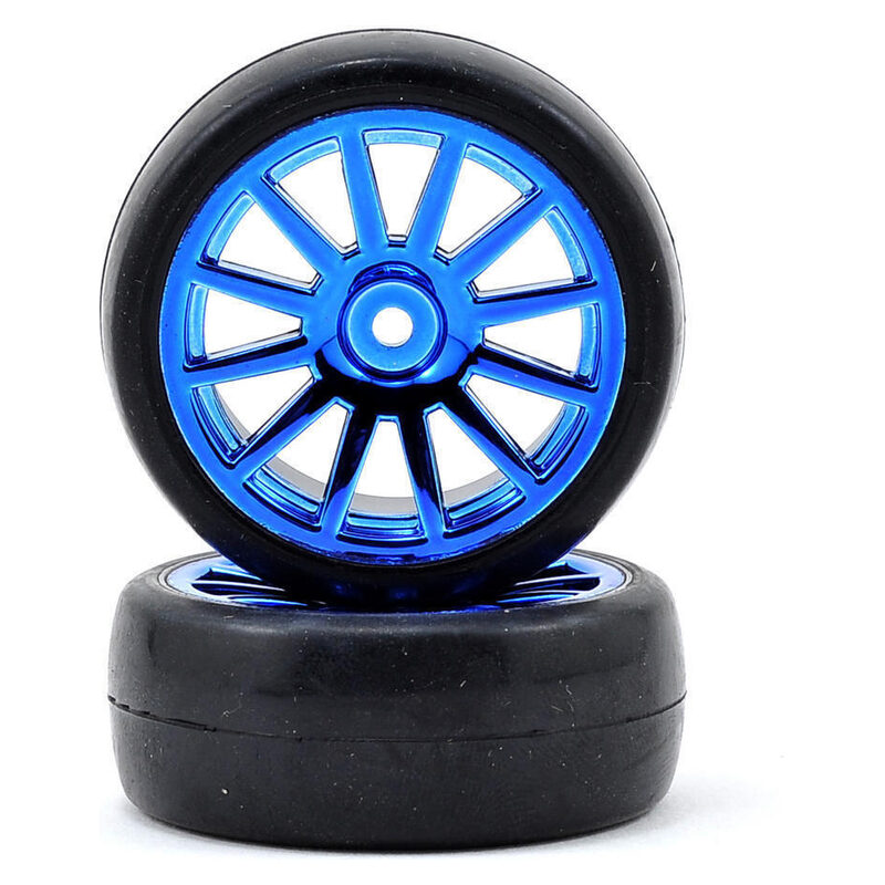 Traxxas Tires and wheels assembled glued (12-spoke blue chrome wheels slick tires) (2)