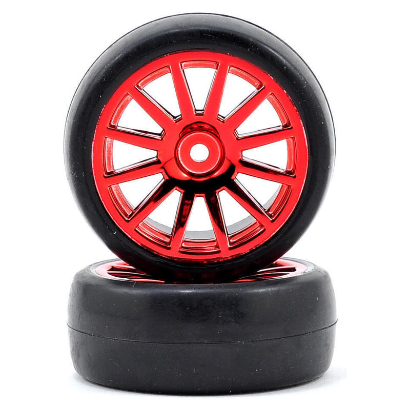 Traxxas Tires and wheels assembled glued (12-spoke red chrome wheels slick tires) (2)