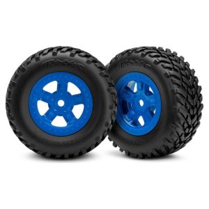 Traxxas Tires and wheels assembled glued (SCT blue wheels SCT off-road racing tires) (1 each right and left)