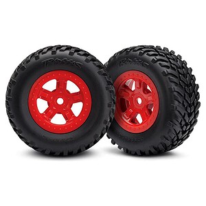 Traxxas Tires and wheels assembled glued (SCT red wheels SCT off-road racing tires) (1 each right and left)