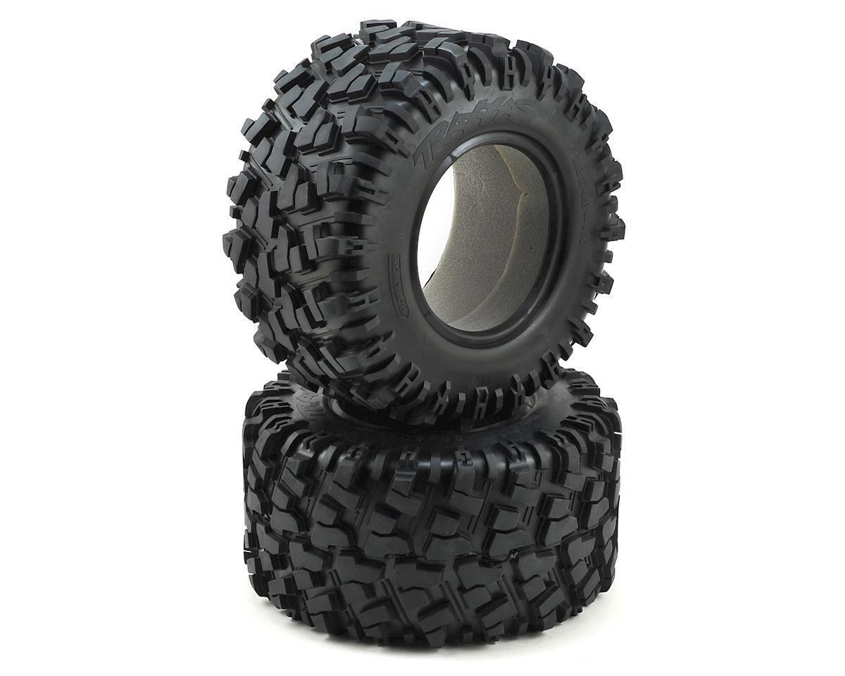Durable rubber tires for remote control cars with aggressive tread for maximum grip on rough terrains.