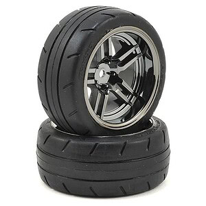 Traxxas Tires and wheels assembled glued (split-spoke black wheels 1.9 Response tires) (extra wide rear) (2)