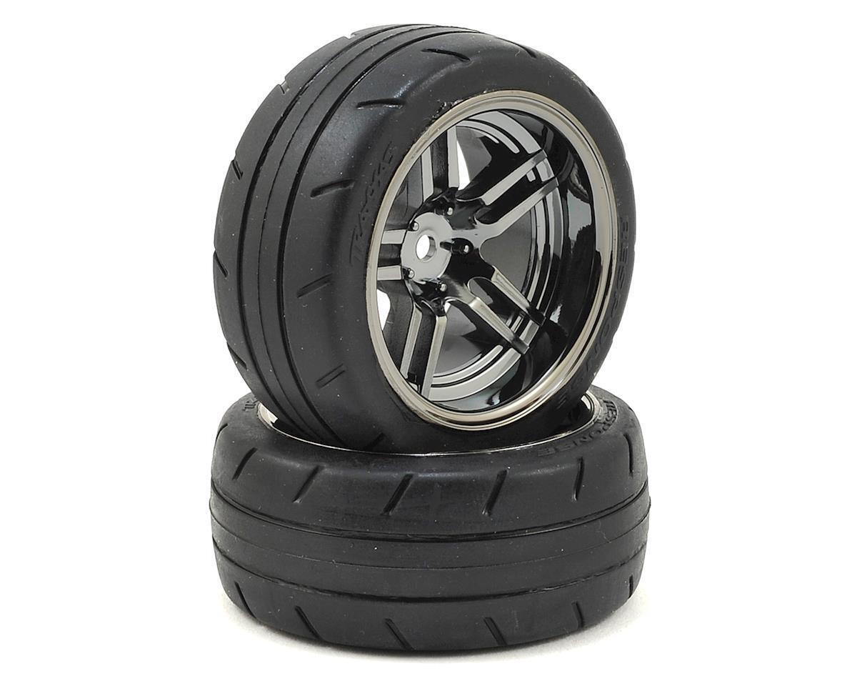 Traxxas Tires and wheels assembled glued (split-spoke black wheels 1.9 Response tires) (extra wide rear) (2)
