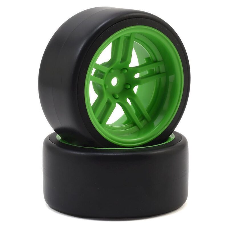Traxxas Tires and wheels assembled glued (split-spoke green wheels 1.9 Drift tires) (rear) TRA8377G