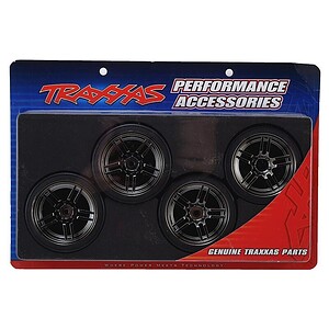 Traxxas Tires and wheels assembled glued (split-spoke black chrome wheels 1.9 Drift tires) (front and rear) TRA8378