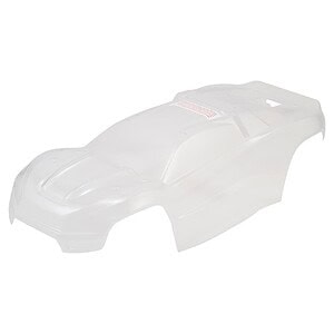 Lightweight white RC car body shell for remote control cars. Durable, aerodynamic, and easy to install.