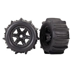 Traxxas Tires and wheels assembled glued (black 3.8 wheels paddle tires foam inserts) (2) (TSM rated)