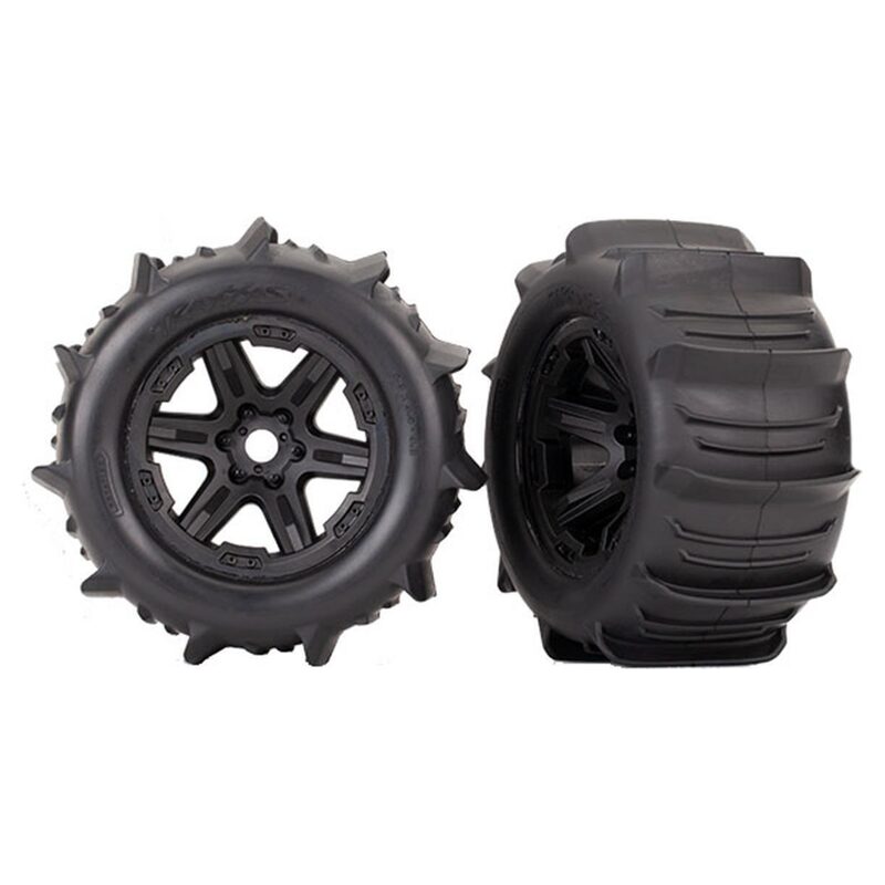 Traxxas Tires and wheels assembled glued (black 3.8 wheels paddle tires foam inserts) (2) (TSM rated)