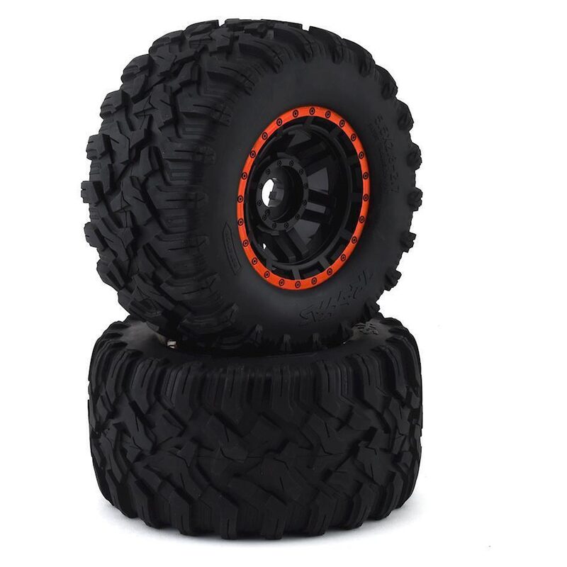 Traxxas Tires & Wheels Glued Black Red Beadlock Maxx MT (17mm Splined TSM) TRA8972T