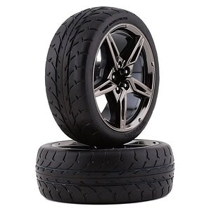 Traxxas Tires and wheels assembled glued (split-spoke black chrome wheels 2.1 Response tires) (front) (2)