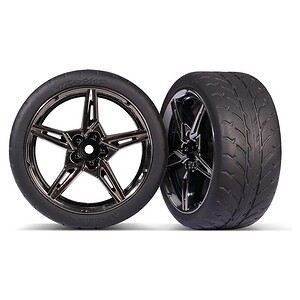 Traxxas Tires & Wheels Glued SS Black Chrome Slick (Front) TRA9371