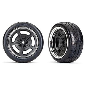 Traxxas Tires and wheels assembled glued (black with chrome wheels 2.1 Response tires) (extra wide rear) (2)