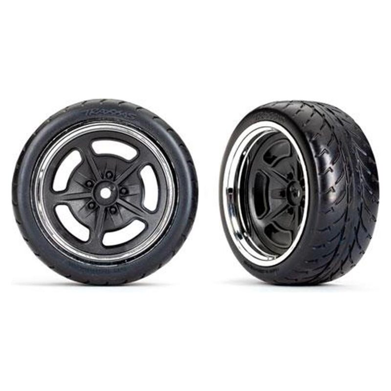 Traxxas Tires and wheels assembled glued (black with chrome wheels 2.1 Response tires) (extra wide rear) (2)