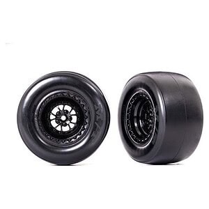 Traxxas Tires & Wheels Glued Weld Glossy Black Mickey Thompson ET Drag Slicks Smoke (Rear) TRA9477