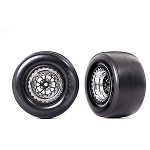 Traxxas Tires & Wheels Glued Weld Chrome/Black Mickey Thompson ET Drag Slicks Smoke (Rear) TRA9477R