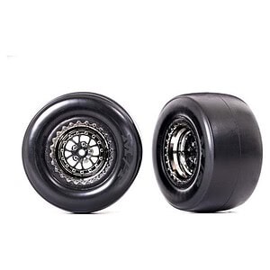 Traxxas Tires & Wheels Glued Weld Black Chrome Mickey Thompson ET Drag Slicks Sticky (Rear) TRA9477X