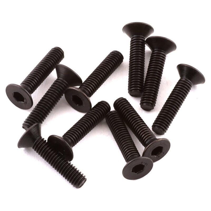 Black threaded screws for remote control cars and model vehicles.