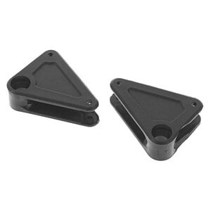 Black plastic RC car suspension mount brackets for RC cars. Compatible with remote control racing cars.