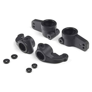 Black RC car suspension linkage components for remote control cars, precision-machined for durability.