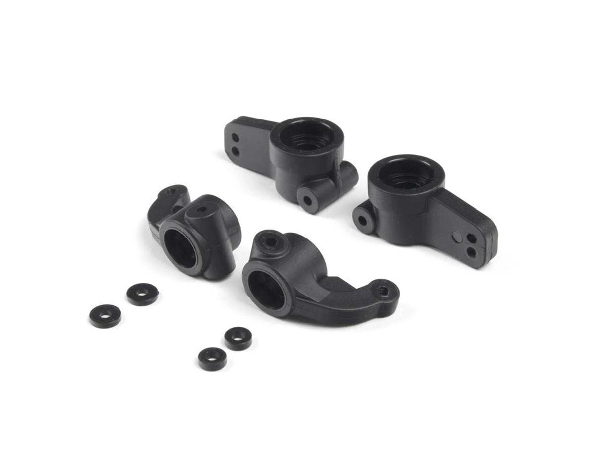 Black RC car suspension linkage components for remote control cars, precision-machined for durability.