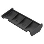 Black plastic RC car wing mount with mounting holes for stability and durability. Compatible with various RC car models.
