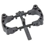 Black plastic RC car upper chassis with mounting holes and stabilizer.