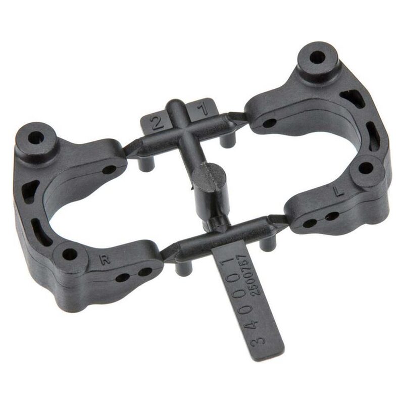 RC car chassis part for off-road racing and durability. Black plastic RC car upper chassis with mounting holes and stabilizer.