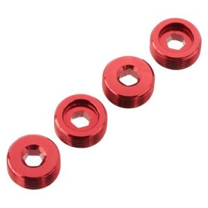 Aluminum red RC car wheel hubs for enhanced durability and performance.