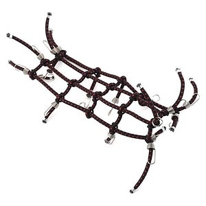 Durable black and red RC car cage with metal hooks for off-road racing. Strong, lightweight, and easy to install.