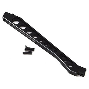Durable aluminum RC car bumper for improved protection and stability on rugged terrain.
