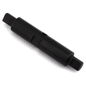 Durable black metal shaft for remote control cars, essential component for steering and transmission.