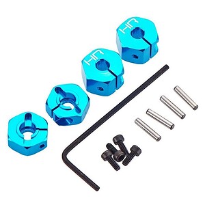 Durable blue anodized aluminum motor mount set with screws and Allen wrench, ideal for RC car enthusiasts.