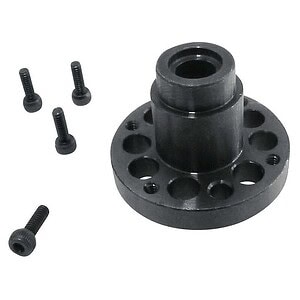 Black RC car motor mount with screws for easy installation and secure fit. Perfect for upgrades and repairs.