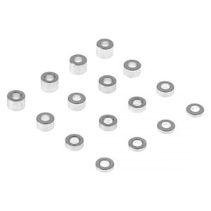 Small RC car shock spacers for durable suspension system improvements.