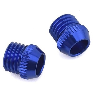 High-quality blue aluminum RC car hub spacers for racing, fitting RC car wheels, lightweight and durable.