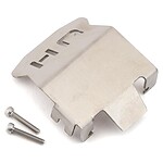 Metal RC car gear cover with mounting screws for durable performance.