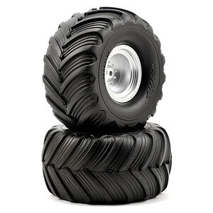 Traxxas Tires & Wheels Glued Satin Chrome Terra Groove Dual Profile (Nitro Rear/Elec Front) TRA3663