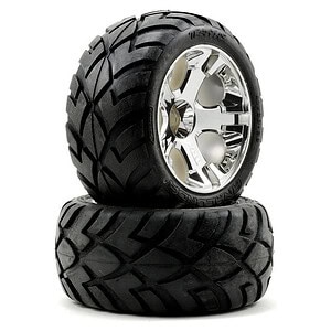 Traxxas Tires & Wheels Glued All-Star Black Chrome Anaconda (Nitro Front Left/Right) TRA5577R