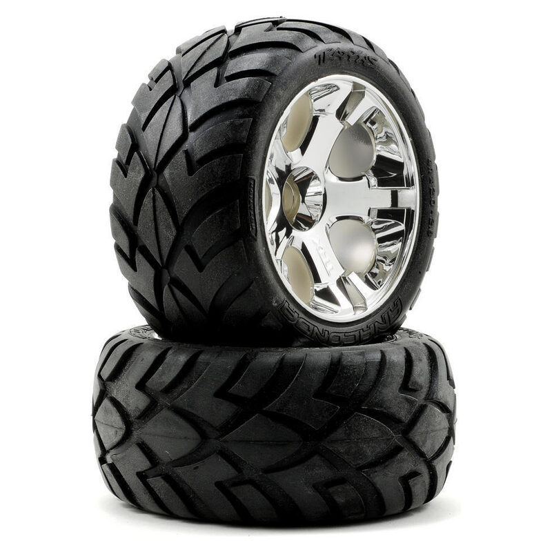 Traxxas Tires & Wheels Glued All-Star Black Chrome Anaconda (Nitro Front Left/Right) TRA5577R