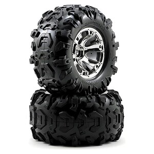 Traxxas Tires and wheels assembled glued (Geode chrome wheels Canyon AT tires foam inserts) (2)