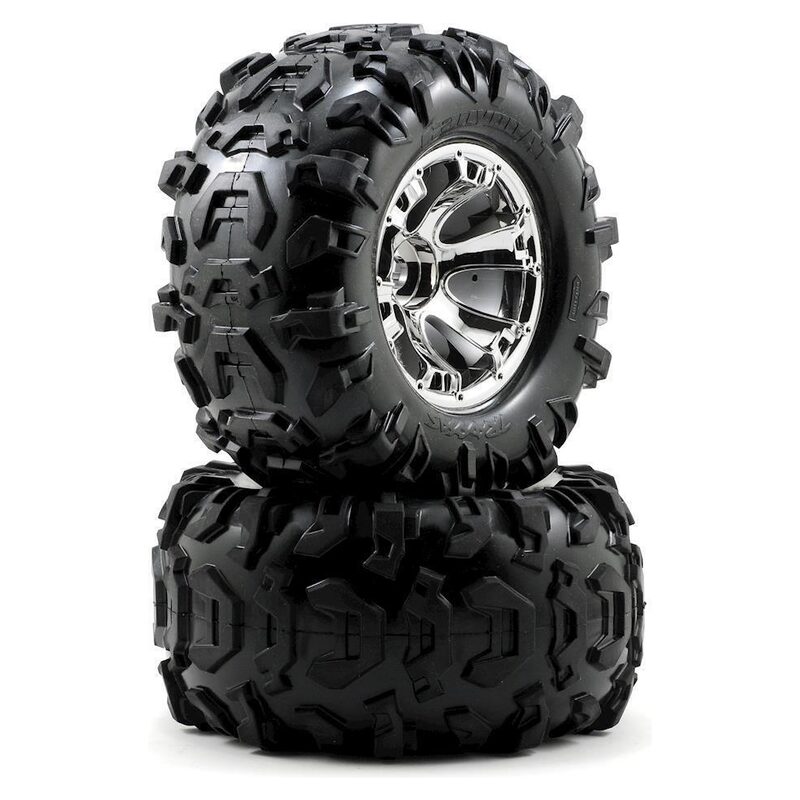 Traxxas Tires and wheels assembled glued (Geode chrome wheels Canyon AT tires foam inserts) (2) - tra5673-jpg Traxxas Tires and wheels assembled glued (Geode chrome wheels Canyon AT tires foam inserts) (2)