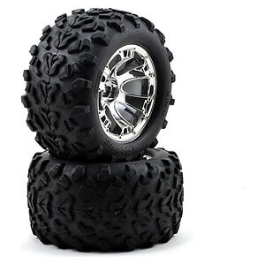 Traxxas Tires and wheels assembled glued Geode chrome wheels Maxx tires